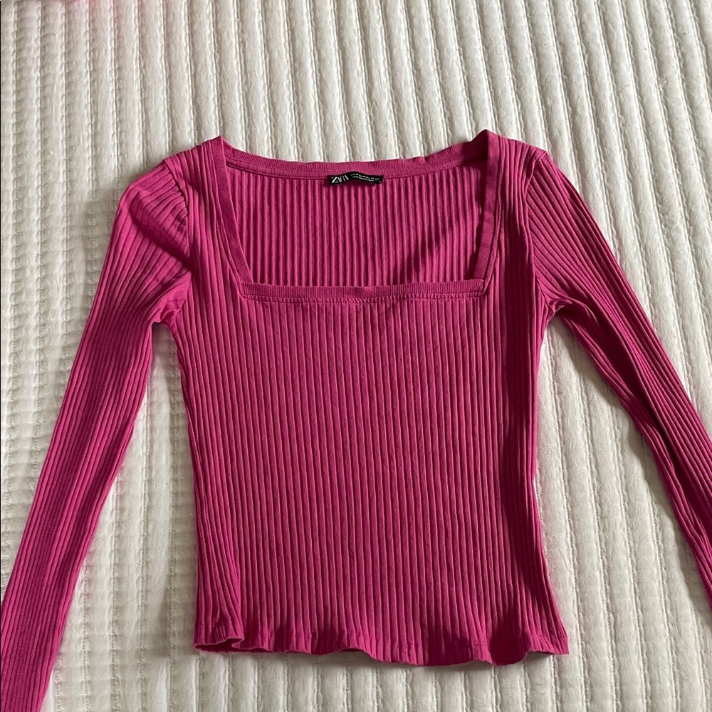 Zara Pink Ribbed Long Sleeve Top